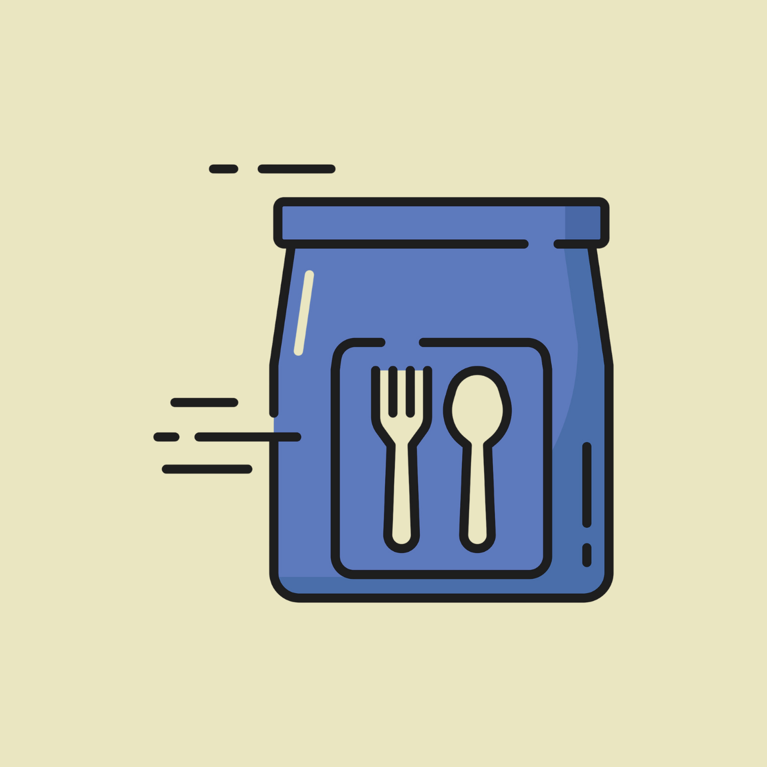  A blue lunch bag with a picture of a fork and a spoon on it